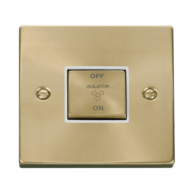 Click Switches and Sockets VPSB520WH Decorative 3 Pole Ingot Fan Isolator Switch with White Insert in Satin Brass