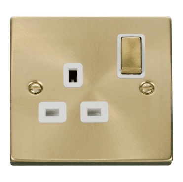 VPSB535WH Decorative Single Ingot Switched Socket with White Insert in Satin Brass