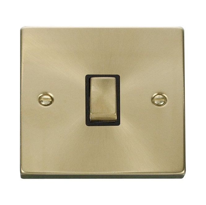 Click Switches and Sockets VPSB722BK Decorative 20A 1G Ingot DP Switch with Black Inserts in Satin Brass