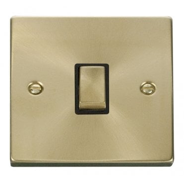 VPSB722BK Decorative 20A 1G Ingot DP Switch with Black Inserts in Satin Brass