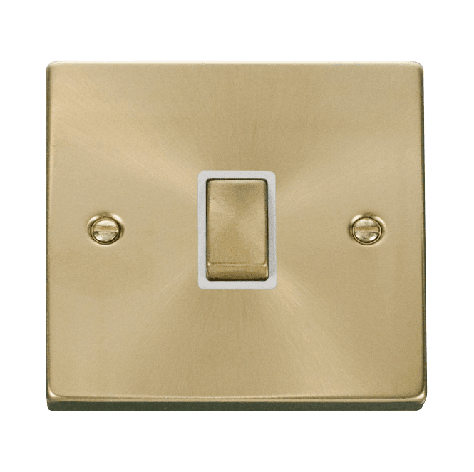 Click Switches and Sockets VPSB722WH Decorative 20A 1G Ingot DP Switch with White Inserts in Satin Brass