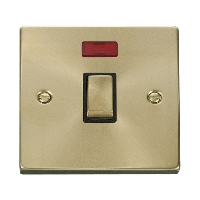 Click Switches and Sockets VPSB723BK Decorative 20A 1G Ingot DP Switch with Neon with Black Insert in Satin Brass