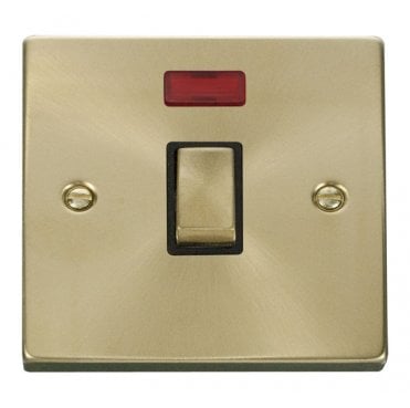VPSB723BK Decorative 20A 1G Ingot DP Switch with Neon with Black Insert in Satin Brass