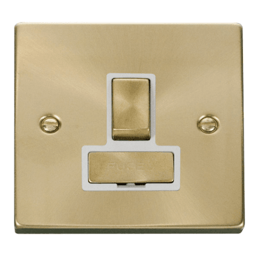 VPSB751WH Decorative 13a Ingot Switched Fused Spur with White Insert in Satin Brass
