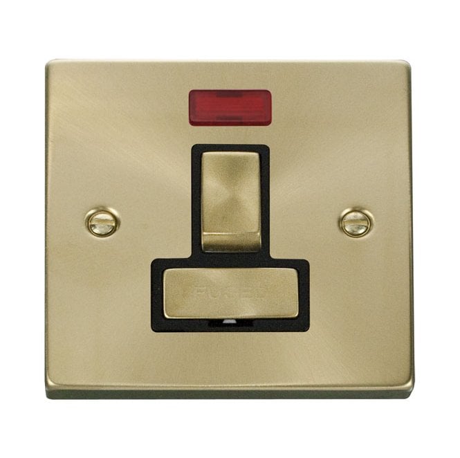 Click Switches and Sockets VPSB752BK Decorative 13a Ingot Switched Fused Spur with Neon with Black Insert in Satin Brass