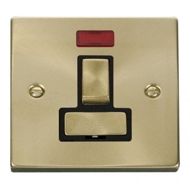 VPSB752BK Decorative 13a Ingot Switched Fused Spur with Neon with Black Insert in Satin Brass