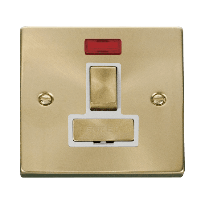 Click Switches and Sockets VPSB752WH Decorative 13a Ingot Switched Fused Spur with Neon with White Insert in Satin Brass