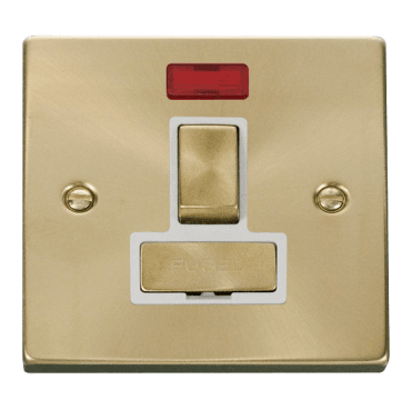 VPSB752WH Decorative 13a Ingot Switched Fused Spur with Neon with White Insert in Satin Brass