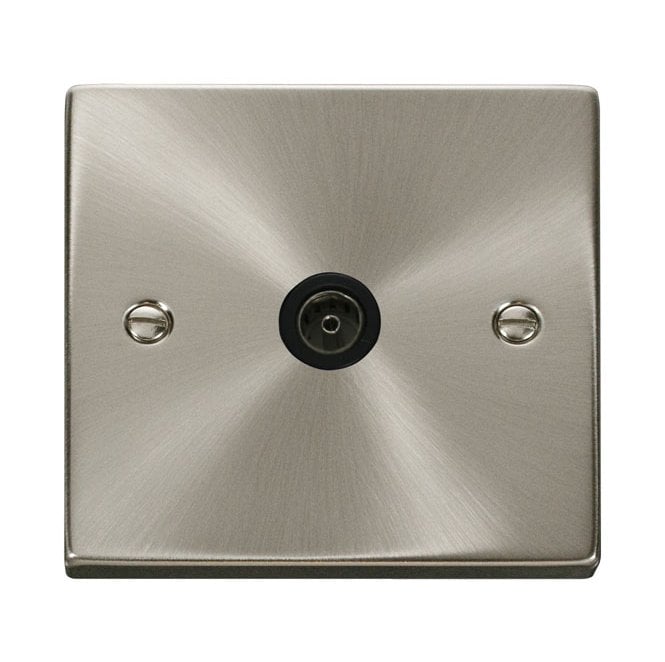 Click Switches and Sockets VPSC065BK Decorative Single Coaxial Outlet with Black Insert in Satin Chrome
