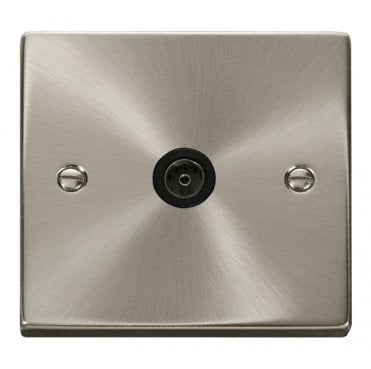 VPSC065BK Decorative Single Coaxial Outlet with Black Insert in Satin Chrome