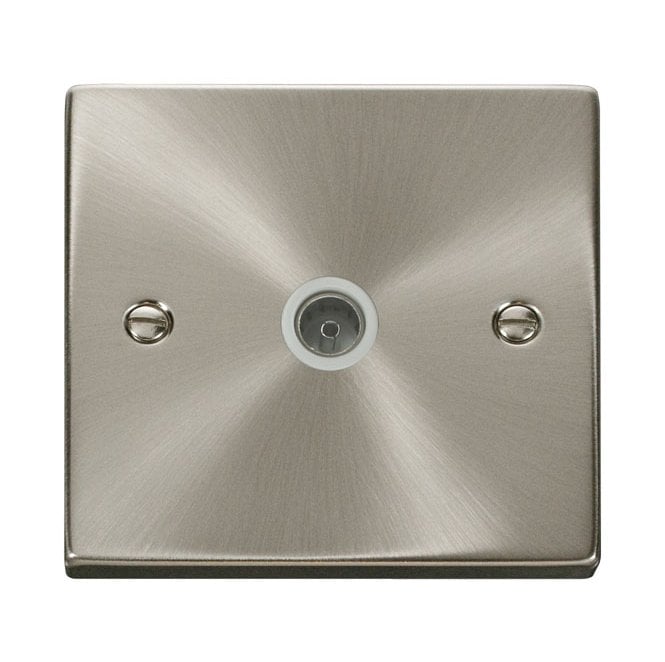 Click Switches and Sockets VPSC065WH Decorative Single Coaxial Outlet with White Insert in Satin Chrome
