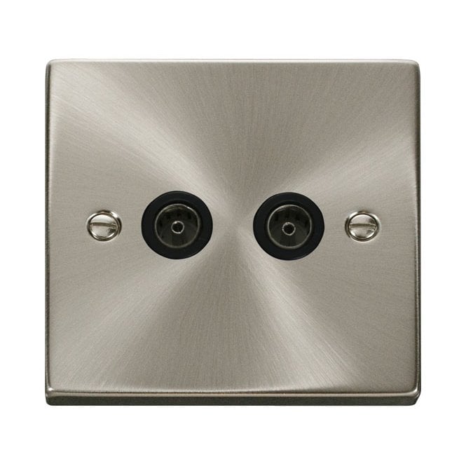 Click Switches and Sockets VPSC066BK Decorative Twin Coaxial Outlet with Black Insert in Satin Chrome