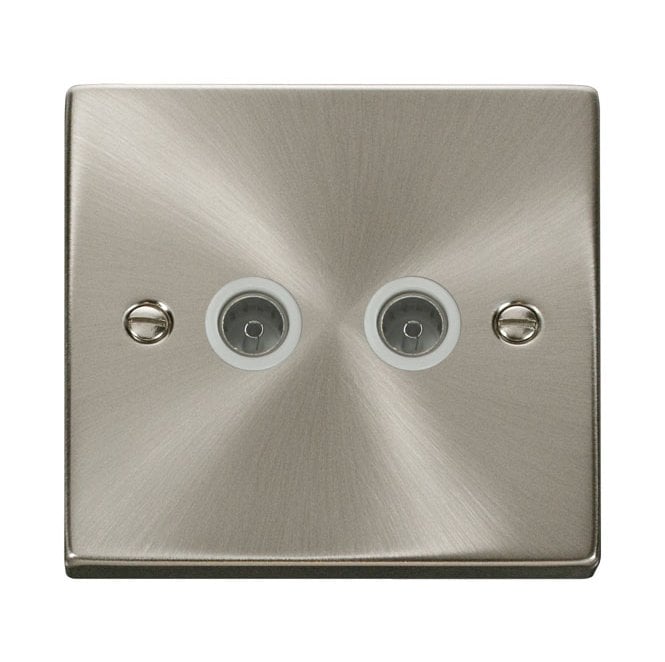 Click Switches and Sockets VPSC066WH Decorative Twin Coaxial Outlet with White Insert in Satin Chrome