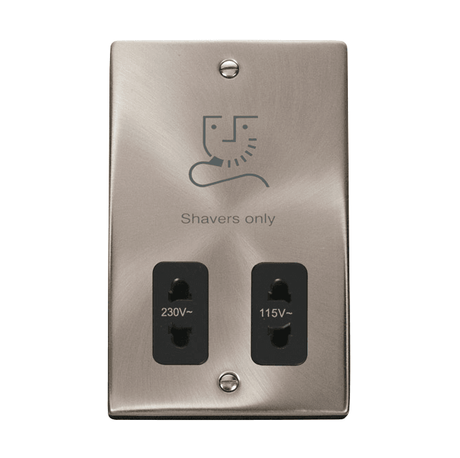 Click Switches and Sockets VPSC100BK Decorative Dual Voltage Shaver Socket with Black Insert in Satin Chrome