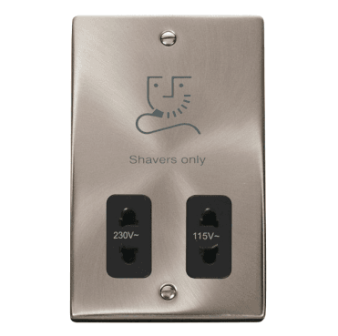 VPSC100BK Decorative Dual Voltage Shaver Socket with Black Insert in Satin Chrome