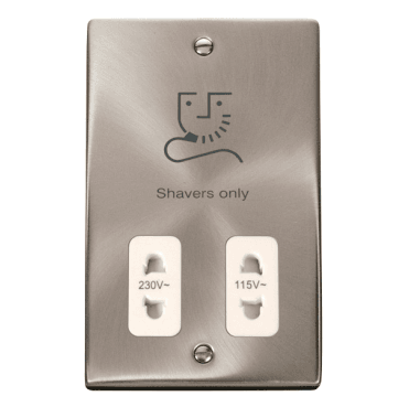 VPSC100WH Decorative Dual Voltage Shaver Socket with White Insert in Satin Chrome