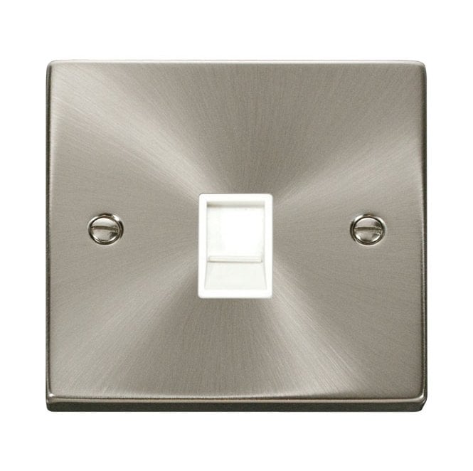 Click Switches and Sockets VPSC115WH Decorative Single RJ11 Outlet with White Insert in Satin Chrome