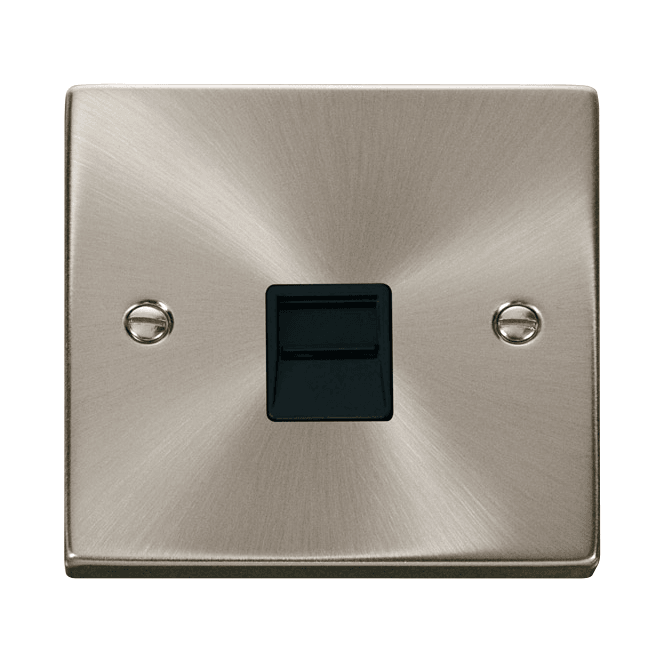 Click Switches and Sockets VPSC120BK Decorative Single Telephone Outlet with Black Insert in Satin Chrome