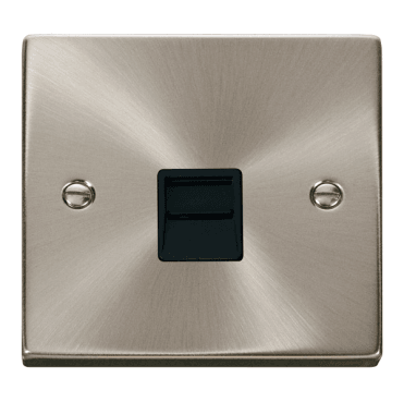 VPSC120BK Decorative Single Telephone Outlet with Black Insert in Satin Chrome