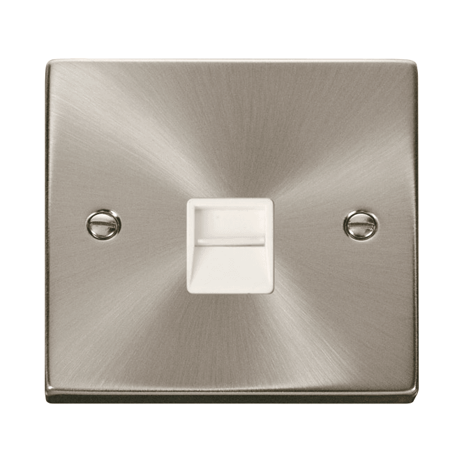 Click Switches and Sockets VPSC120WH Decorative Single Telephone Outlet with White Insert in Satin Chrome