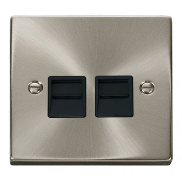 VPSC121BK Decorative Twin Telephone Master Outlet with Black Insert in Satin Chrome