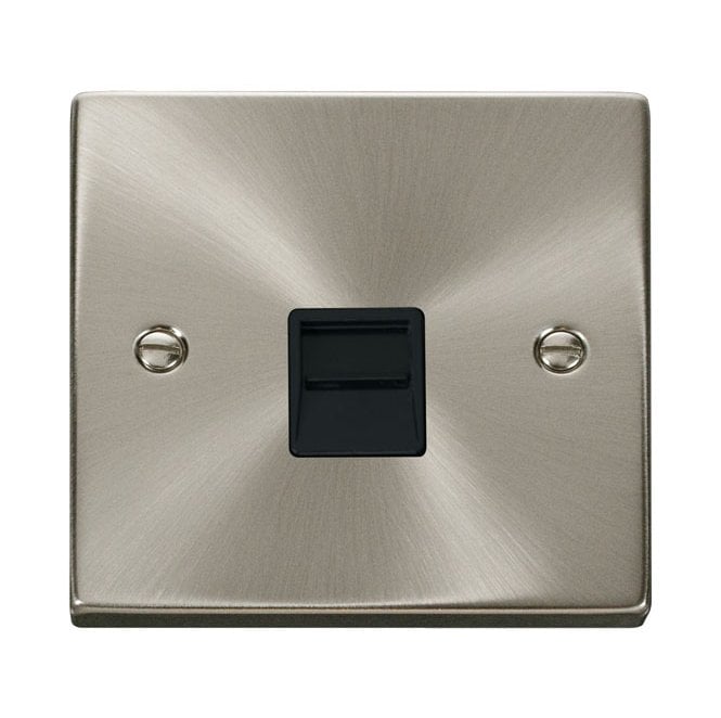 Click Switches and Sockets VPSC125BK Decorative Single Telephone Secondary Outlet with Black Insert in Satin Chrome