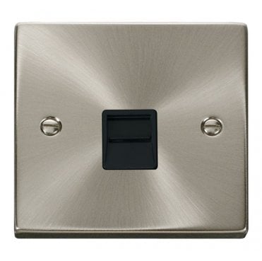 VPSC125BK Decorative Single Telephone Secondary Outlet with Black Insert in Satin Chrome