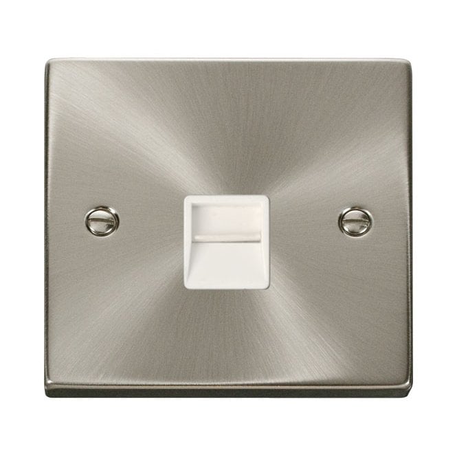 Click Switches and Sockets VPSC125WH Decorative Single Telephone Secondary Outlet with White Insert in Satin Chrome