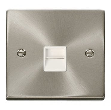 VPSC125WH Decorative Single Telephone Secondary Outlet with White Insert in Satin Chrome