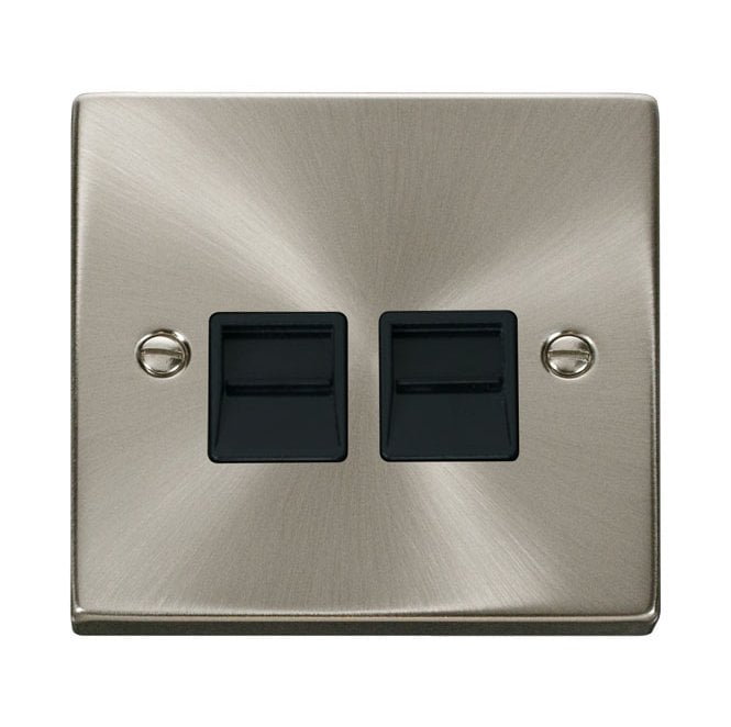 Click Switches and Sockets VPSC126BK Decorative Twin Telephone Secondary Outlet with Black Insert in Satin Chrome
