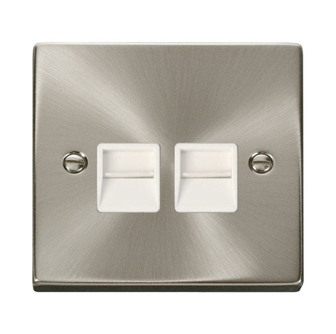 Click Switches and Sockets VPSC126WH Decorative Twin Telephone Secondary Outlet with White Insert in Satin Chrome