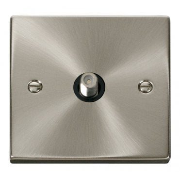 VPSC156BK Decorative Non Isolated Single Satellite Outlet with Black Insert in Satin Chrome