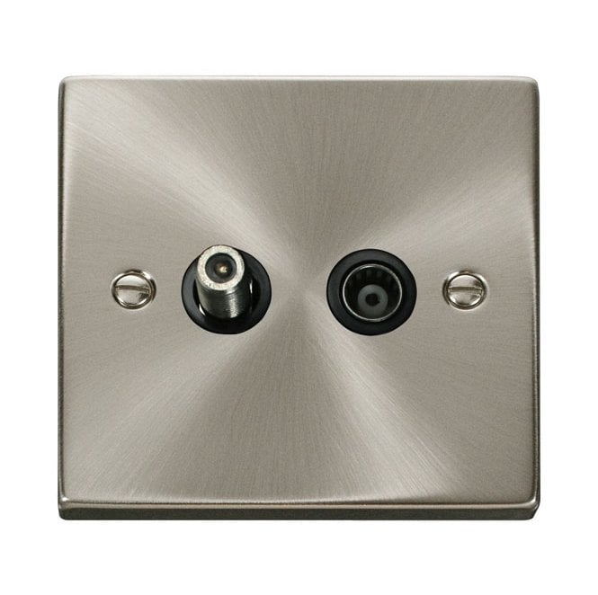 Click Switches and Sockets VPSC157BK Decorative Isolated Satellite and Isolated Coaxial Outlet with Black Insert in Satin Chrome