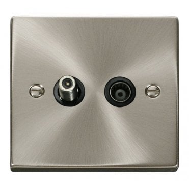 VPSC157BK Decorative Isolated Satellite and Isolated Coaxial Outlet with Black Insert in Satin Chrome