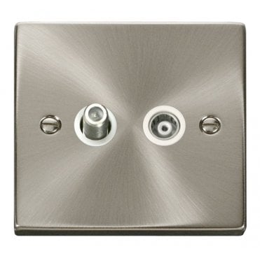 VPSC157WH Decorative Isolated Satellite and Isolated Coaxial Outlet with White Insert in Satin Chrome