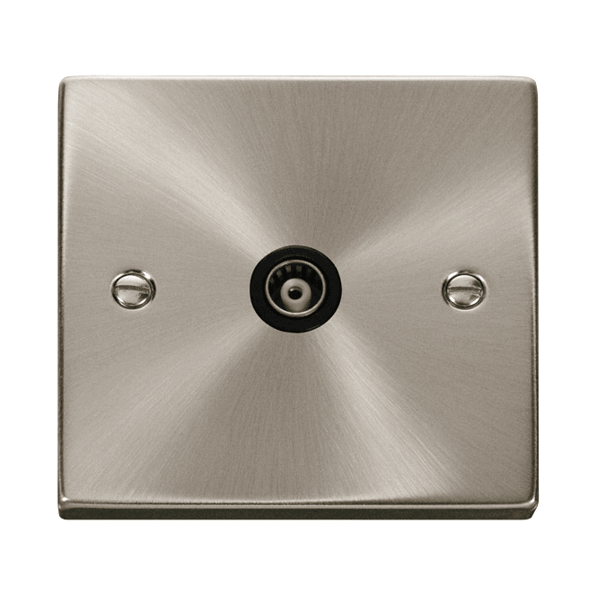 Click Switches and Sockets VPSC158BK Decorative Single Isolated Coaxial Outlet with Black Insert in Satin Chrome