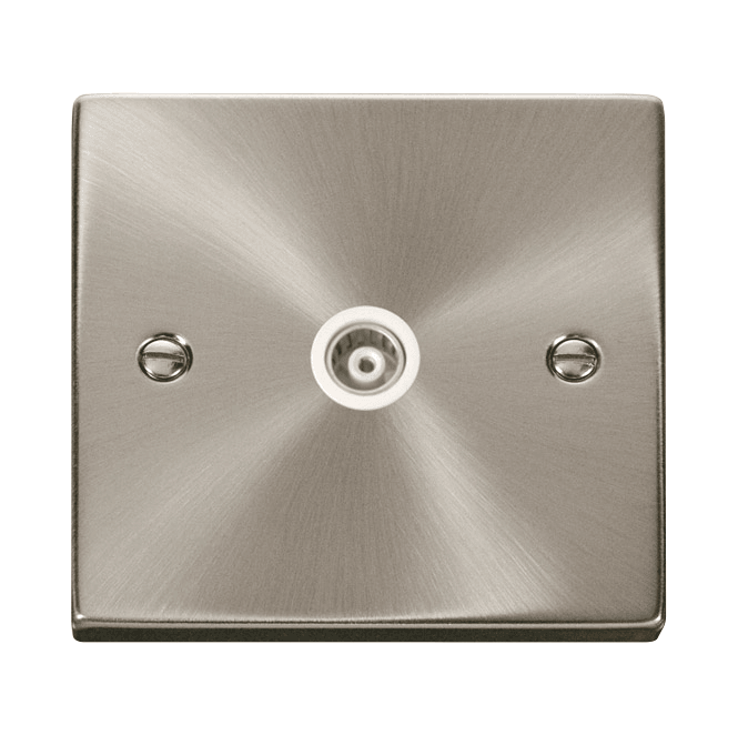 Click Switches and Sockets VPSC158WH Decorative Single Isolated Coaxial Outlet with White Insert in Satin Chrome