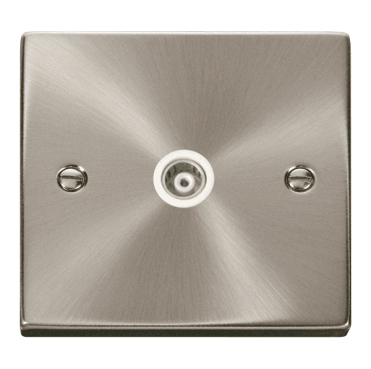 VPSC158WH Decorative Single Isolated Coaxial Outlet with White Insert in Satin Chrome