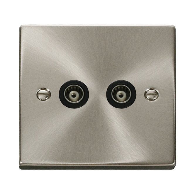 Click Switches and Sockets VPSC159BK Decorative Twin Isolated Coaxial Outlet with Black Insert in Satin Chrome
