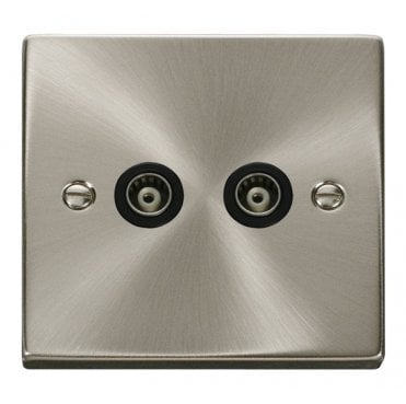 VPSC159BK Decorative Twin Isolated Coaxial Outlet with Black Insert in Satin Chrome