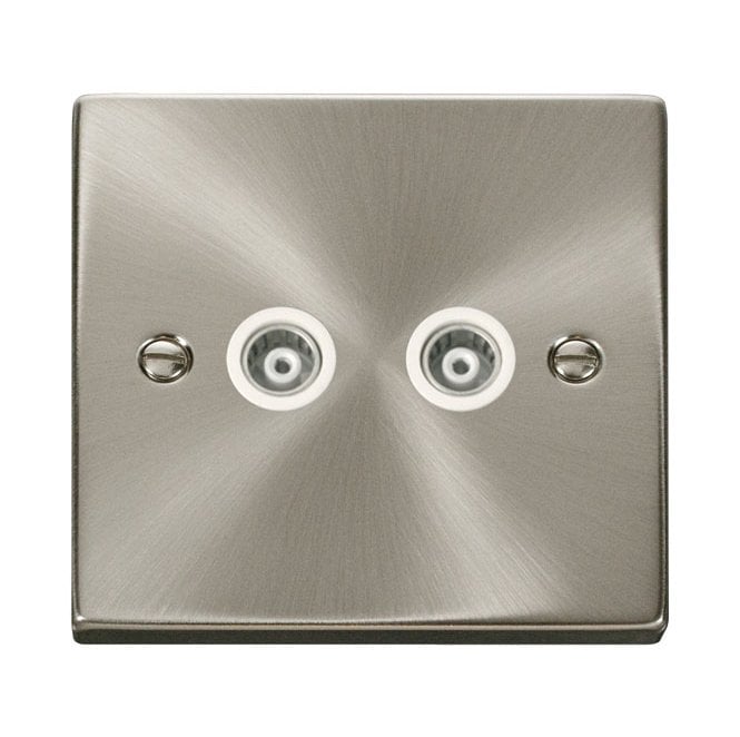 Click Switches and Sockets VPSC159WH Decorative Twin Isolated Coaxial Outlet with White Insert in Satin Chrome