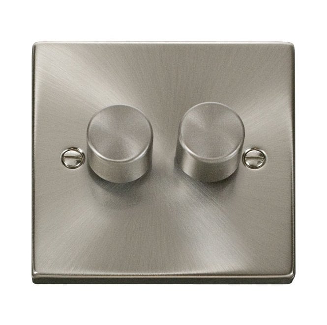 Click Switches and Sockets VPSC162 Decorative 2G 100w LED Dimmer Switch in Satin Chrome