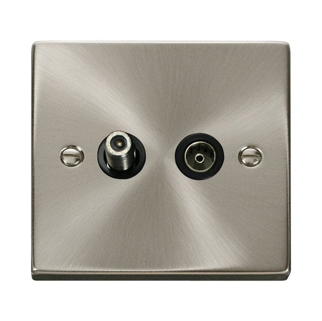 Click Switches and Sockets VPSC170BK Decorative Non Isolated Satellite and Non Isolated Coaxial Outlet with Black Insert in Satin Chrome