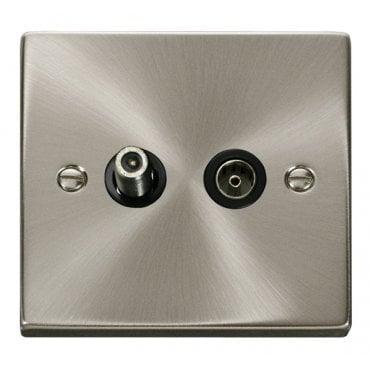 VPSC170BK Decorative Non Isolated Satellite and Non Isolated Coaxial Outlet with Black Insert in Satin Chrome