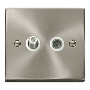 VPSC170WH Decorative Non Isolated Satellite and Non Isolated Coaxial Outlet with White Insert in Satin Chrome