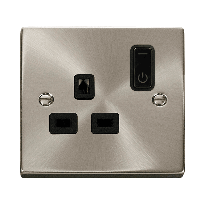 Click Switches and Sockets VPSC30535BK Decorative Single Ingot Smart Switched Socket with Black Insert in Satin Chrome