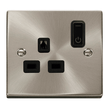 VPSC30535BK Decorative Single Ingot Smart Switched Socket with Black Insert in Satin Chrome