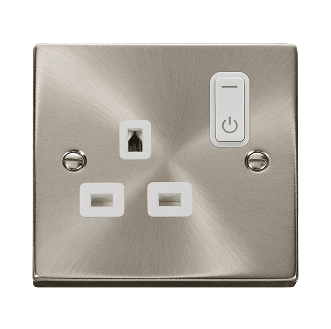 Click Switches and Sockets VPSC30535WH Decorative Single Ingot Smart Switched Socket with White Insert in Satin Chrome
