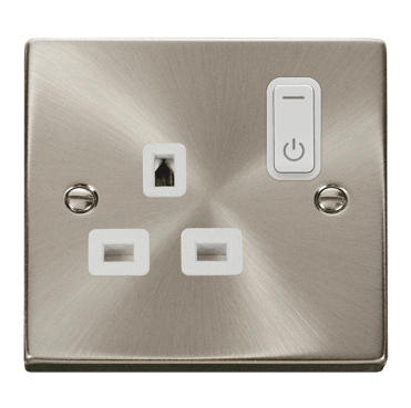 VPSC30535WH Decorative Single Ingot Smart Switched Socket with White Insert in Satin Chrome