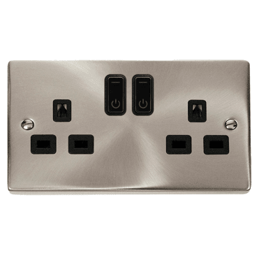VPSC30536BK Decorative Double Ingot Smart Switched Socket with Black Insert in Satin Chrome